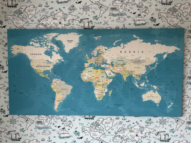 Quadro Mapa Mundi 120x60cm 