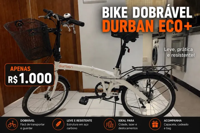 Bike Dobrável Durban Eco+ 6 Marchas + Cesta, Bag e Capacete