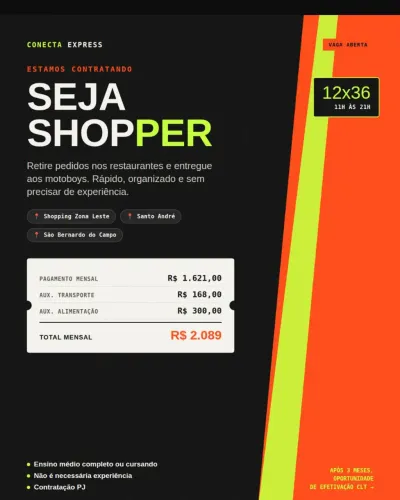 Vaga de Emprego Shopping - Não e Vendas - Fixo + Benefícios