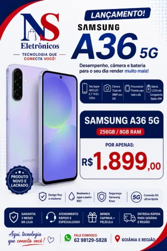 Samsung Galaxy A36 5G 256GB 6GB RAM Câmera 50MP Tela 6.7 NOVO