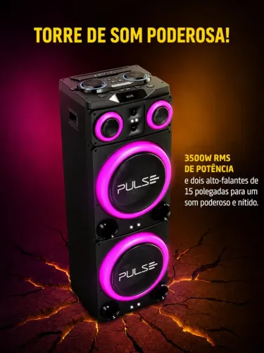 Torre de Som Pulse 3500W RMS | Potência, Graves Fortes e LED | Excelente Estado