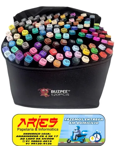 KIT 120 CORES CANETA MARCADOR PERMANENTE PONTA DUPLA BUZPEE MP-625