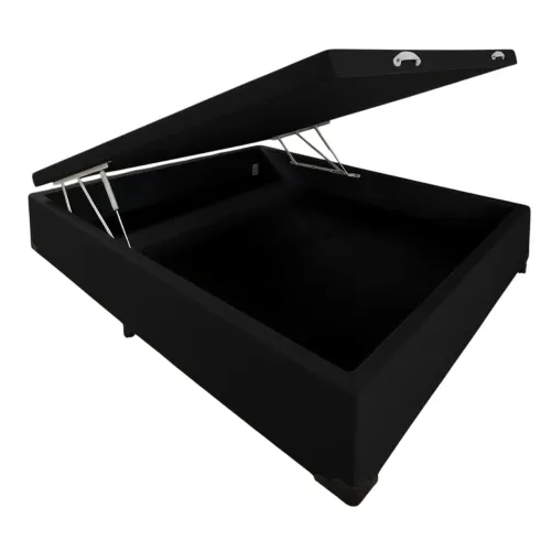 Baú casal 138x188 Corino Blak Alt NÍVEL PISTÃO A GÁS / pronta entrega
