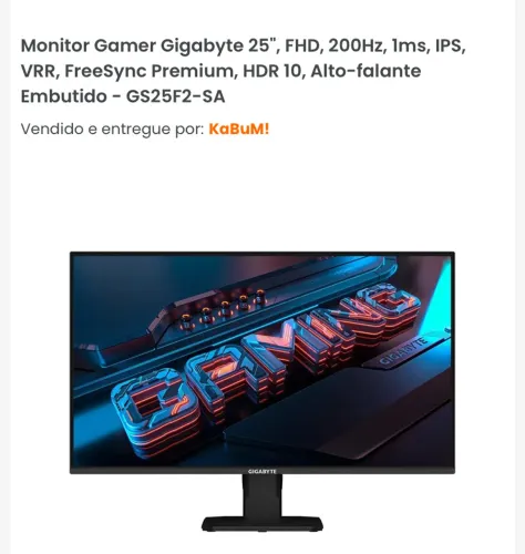 Monitor Gamer Gigabyte 25", FHD, 200Hz, 1ms