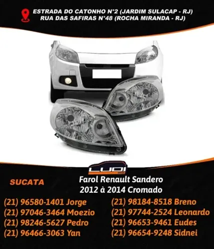 Farol Renault Sandero 2012 à 2014 Cromado