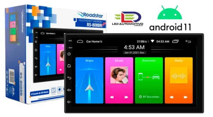 Central Multimídia Android 11 Roadstar 2 din 7 polegadas