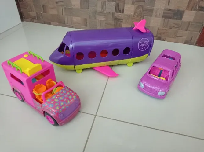 Kit Avião de Luxo da Polly Pocket + Limosine + Carro Safari 