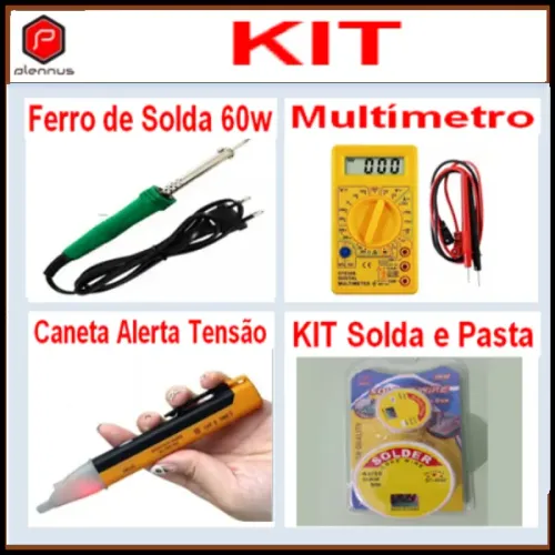 * Kit (Ferro de Solda 60w + Multímetro + Caneta Alerta Tensão + Solda e Pasta ) z667