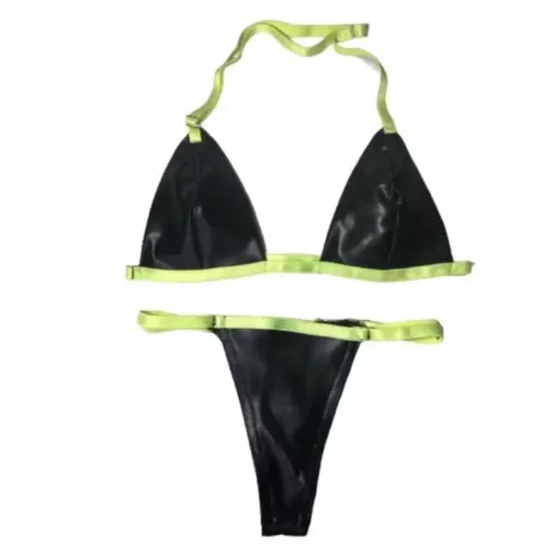 Biquíni Preto com Detalhes em Verde Neon
