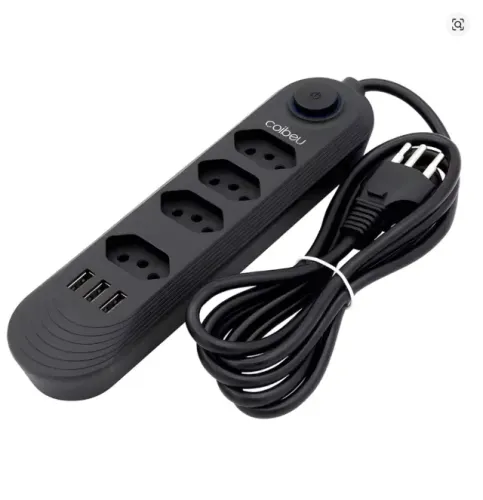 Extensor de tomadas | Filtro de linha Coibeu - 4 tomadas + 3 USBs (Preto)