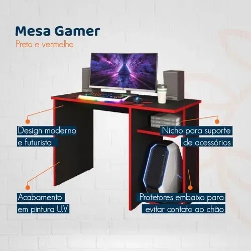 Mesa gamer/preta e vermelha 