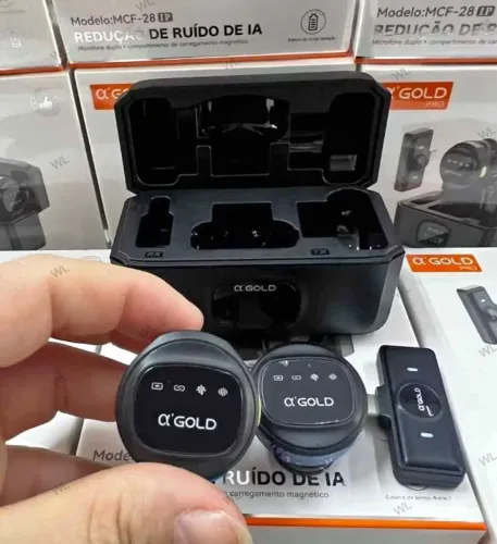 Microfone Sem Fio Duplo ?'GOLD Pro - Redução de Ruído IA