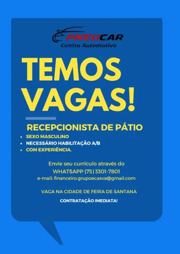 VAGA PARA CONTRATAÇÃO IMEDIATA