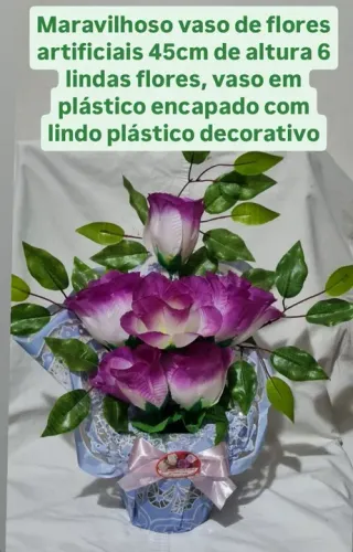 Excelente para finados Vaso de Flores Artificiais 45cm 6 flores lilás