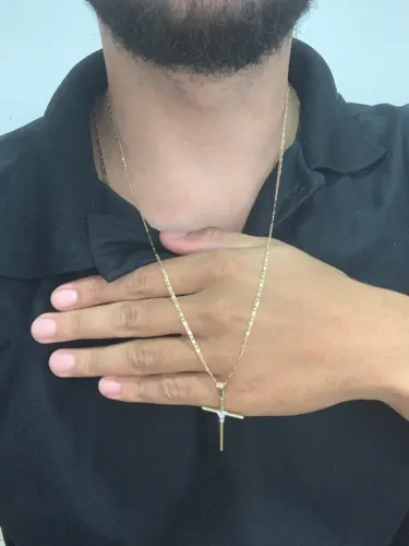 Corrente piastrine com cruz ouro 18k
