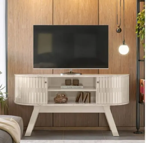 Rack TV Moderno com Detalhes Canelados - Design Elegante