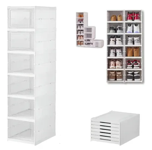 Sapateira Vertical Empilhável Caixa Sapato Tênis 6 Andares MHR cor Branco