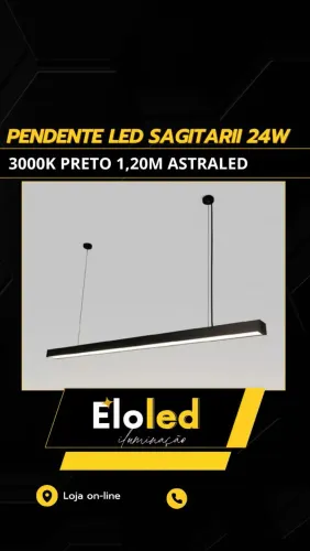 PENDENTE LED SAGITARII 24W 3000K PRETO 1,20M ASTRALED