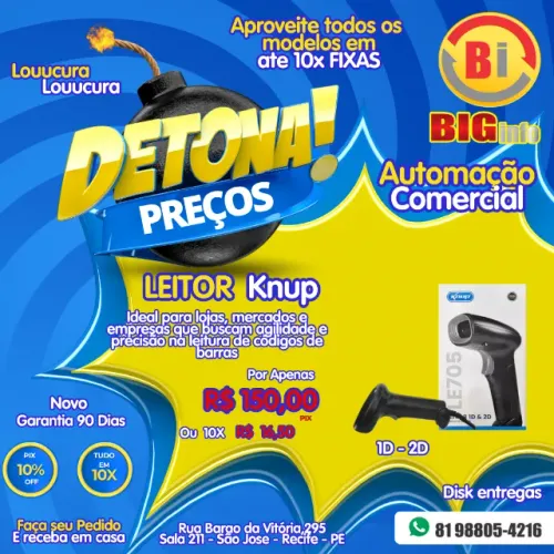 Leitor Cod Barras Knup Le705 2d Qr Code 1d Boletos Cabo Usb