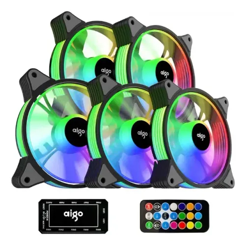5x Cooler Fan Aigo AR12 ARGB + Pwm Kit 5 Fans Infinity Ventoinha Gamer A-RGB