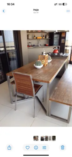 MESA DE MADEIRA E INOX 