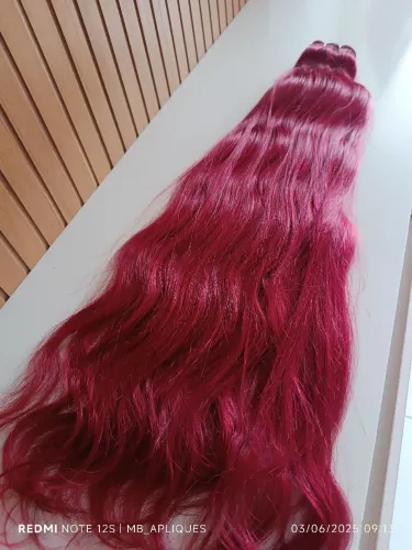 Aplique de Cabelo Vermelho Vibrante - 70cm