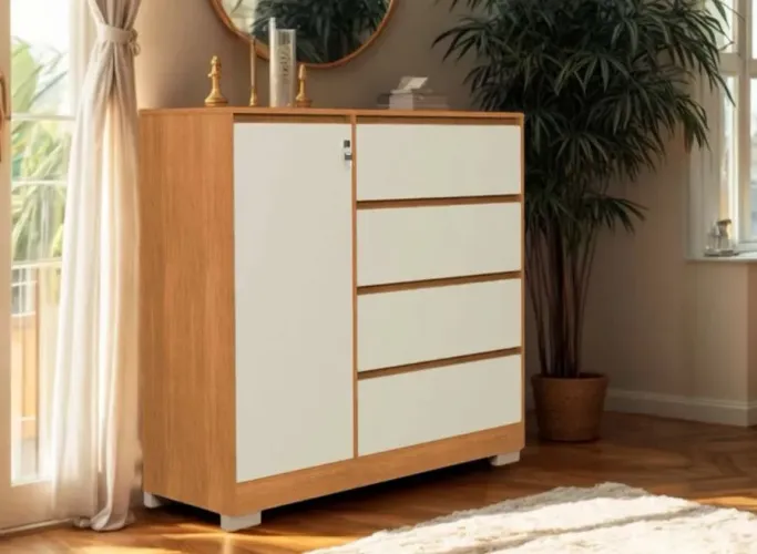 Cômoda 4 Gavetas e 1 Porta com Cabideiro