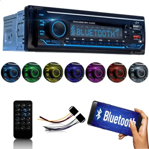 Radio Automotivo MP3 FM Bluetooth USB com 7 Cores 4x25W LEY-1854B