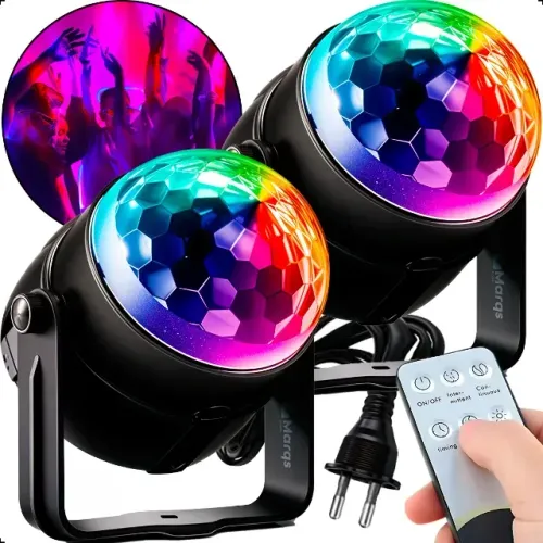 Kit 2 Mini Globo Giratório Jogo De Luz Efeitos Led Rgb Festa Balada Iluminação Animada Bol
