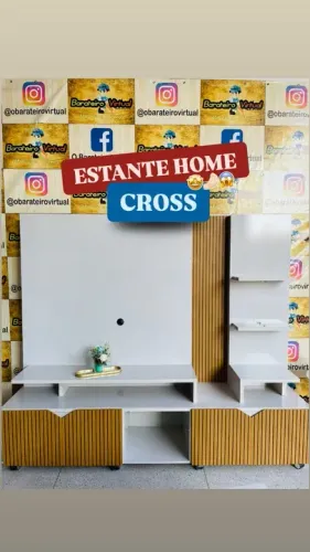 Estante Home para Tv até 55 Polegadas Impressão Ripada Cross Off White com Tauari - Lukali