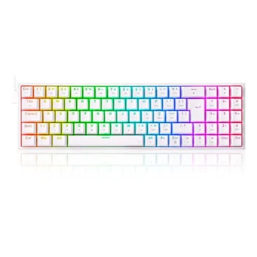 Teclado Mecânico Gamer Redragon Pollux RGB, Branco, Switch Brown, Layout 75%, ABNT2
