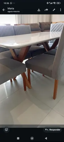 Conjunto mesa e cadeira de jantar 180x90cm madeira angelim com 6 cadeiras