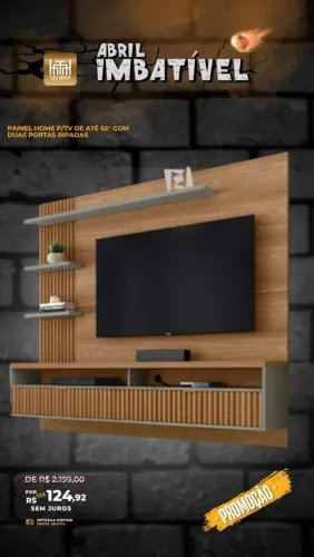 Painel Home para tvs ate 65P com duas portas ripadas 