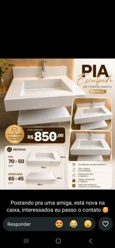 Pia esculpida em porcelanato com bancada