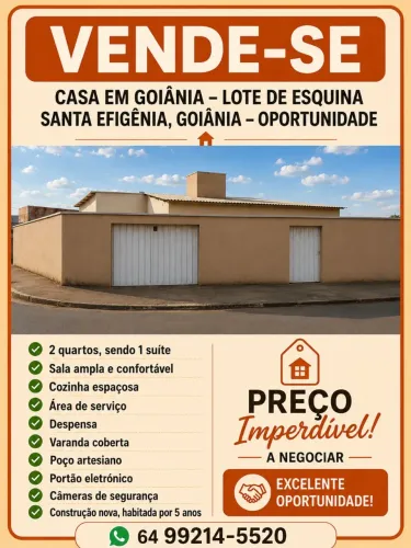 Casa de Esquina em Goiânia - Santa Efigênia | 2 Quartos + Suíte | Oportunidade