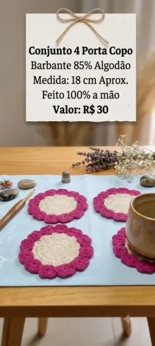 Conjunto com 4 porta Copo de Crochê 