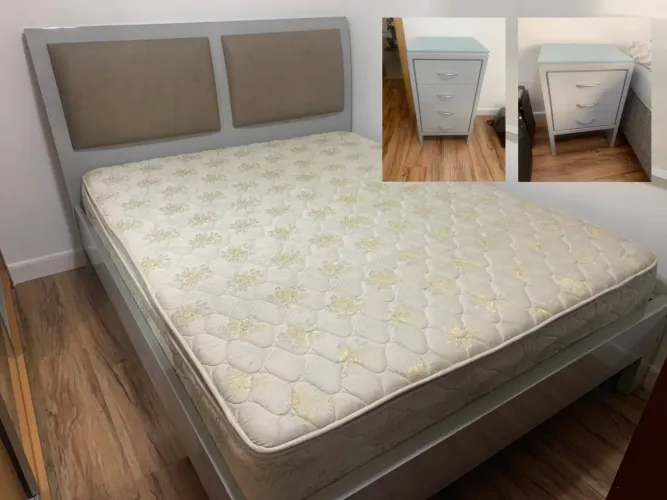 Cama Queen, Criados-Mudos, Colchão Alto Padrão Madeira Maciça Laqueado Estilo Prima Linea