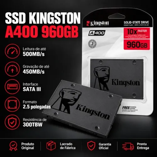 SSD Kingston 960GB A400 Leitura 500MB/s para PC e Notebook