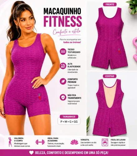 Macaquinho Fitness Feminino Texturizado Premium Costa Aberta Academia