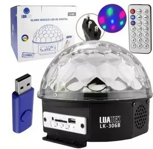 Globo Festa Pen Drive Usb Sd Mp3 Luz Bola Maluca Led Sensor Bluetooth