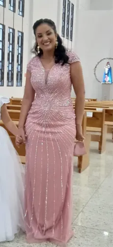 Vestido de Festa Rose com Brilho - Usado Apenas Uma Vez