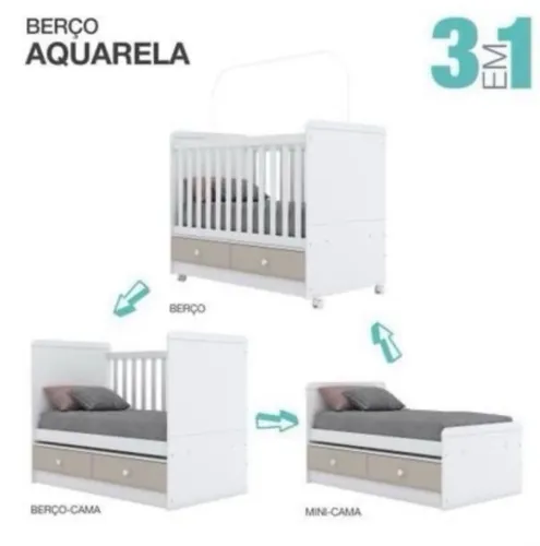 Berço mini cama aquarela 3 em 1 
