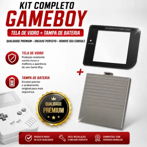 Tela de Vidro Gameboy Autocante 3M + Tampa da Bateria - Game Boy Clássico DMG