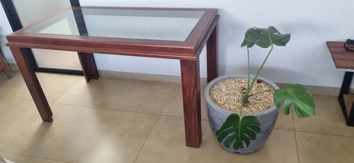 Mesa 4 lugares madeira maciça e vidro
