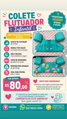 Colete Flutuador Infantil Até 25 kg - Semi Novo