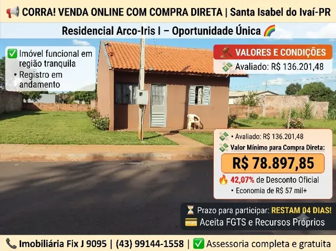 Condição facilitada ? Casa no Centro, Santa Isabel do Ivai - PR,