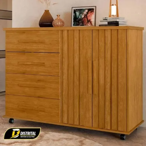 Cômoda 2 Portas e 4 Gavetas Ripado Lady Novo