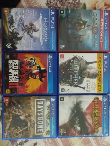 Kit 6 Jogos PS4 Originais: God of War, RDR2, The Witcher 3, Horizon e Days Gone