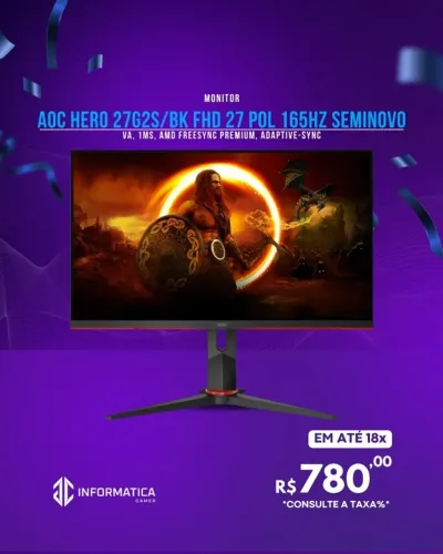 MONITOR AOC HERO 27G2S/BK FHD 27 POL 165HZ SEMINOVO
