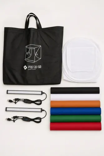 Mini Estúdio Fotográfico 60x60 LED 8500 lúmens + Bolsa e Fundos